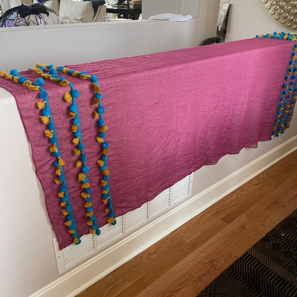 Beautiful scarf three rows of Pom tassels on each side